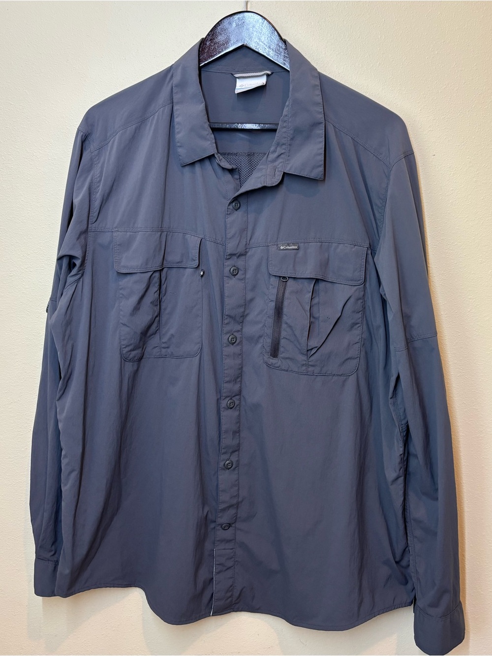 Columbia Omni Shade Men's Long-Sleeve Gray Performance Fishing Shirt, XL
